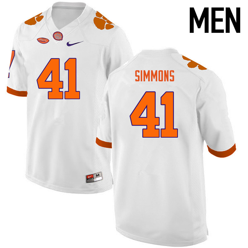 Men Clemson Tigers #41 Anthony Simmons College Football Jerseys-White - Click Image to Close